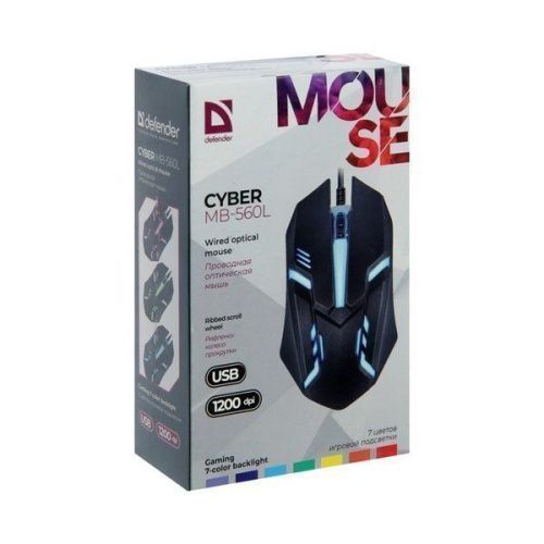 Мышь проводная DEFENDER Cyber MB-560L/52561 7 цветов,3 кнопки,1200dpi (белая)